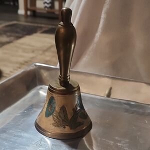 Vintage Brass Hand Bell with Blue